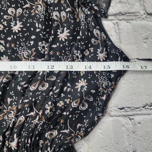 Le Ragazze Silk Black Small Floral Print Tiered Hem Ruffle Sleeve Maxi Dress Med - Picture 9 of 11